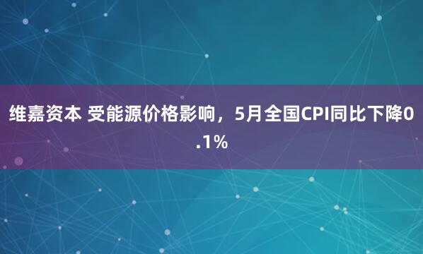 维嘉资本 受能源价格影响，5月全国CPI同比下降0.1%